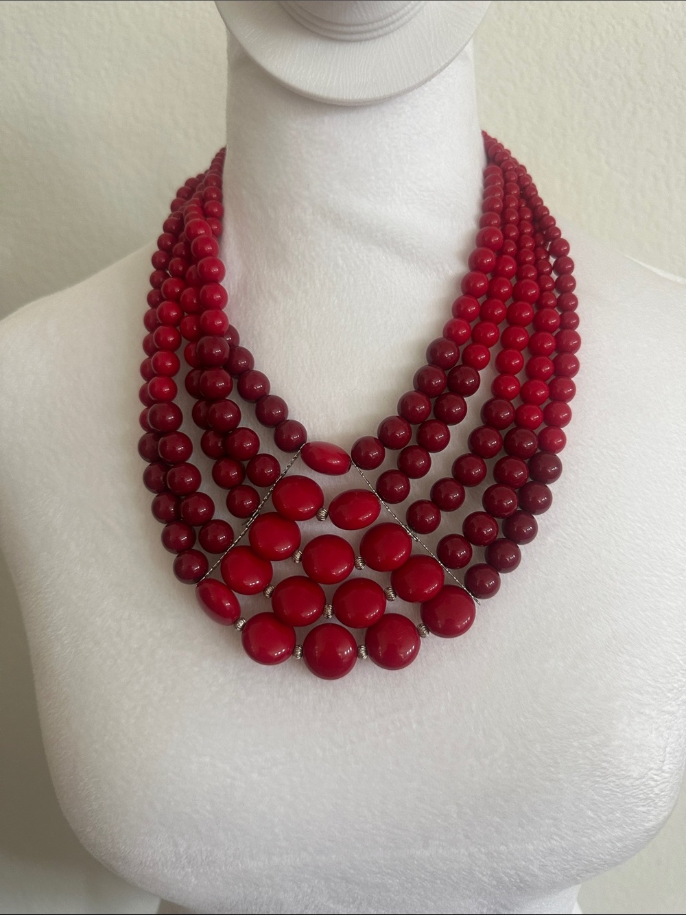 Source Unknown Red Multi-Strand Beaded Necklace